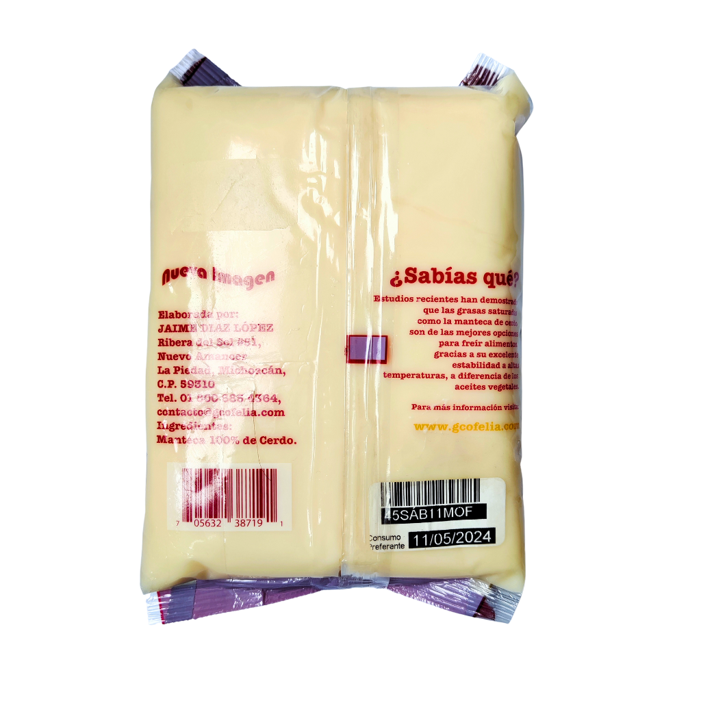 Manteca de cerdo GCO Bolsa 875 gramos